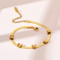 Elegant gold butterfly snake chain bracelet with five matte charms and adjustable clasp - 18K Gold / Gold