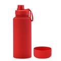 Matte red 1L insulated sports bottle with matching non-slip silicone protective boot - 1 L / Red - Sport