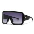 Occhiali da sole maschera oversize neri con lenti viola sfumate e decorazioni dorate - Montatura Nera Doppio Grigio