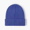 Navy blue ribbed knit beanie with turn-up cuff design for winter warmth and style - Sky Blue