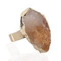 Irregular natural white and orange crystal ring with gold plated rough edge setting - Adjustable Open / Gold Natural Citrine Raw