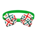 Close-up of Christmas pet bow tie with gingerbread man and snowflake patterns - Christmas Mix White Green Red-Green Strap