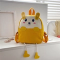 Cute yellow canvas backpack for toddlers with cartoon face embroidery and 3D ears - Style 2 / Yellow