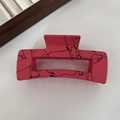Matte coral pink shark hair claw clip with black marble texture for high ponytail styles - Square Rose Red