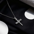 Silver stainless steel cross necklace with micro-inlaid zircon and industrial nail design - Silver-Style E-Nail Cross