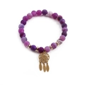 Bracciale di perle viola in pietra con ciondolo a forma di acchiappasogni dorato - Stile Ciondolo Acchiappasogni Oro / Viola/Oro