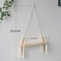 Boho woven cotton rope tapestry shelf with wooden board and tassels for home decor - Style m0742 (Single Tier Wood)
