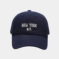 Detail of navy blue twill cotton baseball cap with white New York embroidery - Navy Blue