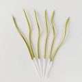 Set of 6 elegant golden spiral birthday candles with white plastic cake holders - Gold Curved Candle