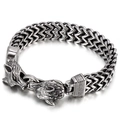 Bracelet punk rétro en acier inoxydable avec chaîne tressée et double tête de loup - 12mmx22cm / Style A Argent Poli (KB137354-BDJX)