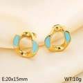 Elegant gold-tone geometric earrings with sky blue enamel inlay and crystal details - Style E Gold (KE114513-K)