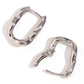 Minimalist silver irregular U-shaped hoop earrings with liquid metal texture finish - Steel