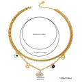 Collier double couche doré avec pendentif œil maléfique étoile et pierre goutte bleue - Collier œil du diable étoile superposé