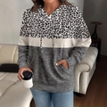 Leopard print colorblock hoodie with drawstring and side pockets in beige and grey - S