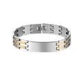 Silver and gold stainless steel men's bracelet with a blank rectangular nameplate for engraving - Style 3 / Two-tone (Gold & Silver)