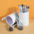 14pcs makeup brush set with silver handles and white PU leather cylindrical storage case - 14Pcs Set + White Tube