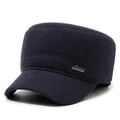 Marineblaue Herren Cadet Cap aus Wollmischung mit metallischem Sports-Abzeichen für Winter - Verstellbar / Marineblau
