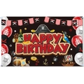 Halloween pirate theme happy birthday banner with ship, chest and parrot illustrations - Pirate Birthday Backdrop L-00482