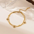 Pulsera de doble capa en acero dorado con dijes del árbol de la vida y cadena de serpiente - Estilo de Cadena de Doble Capa Árbol de la Vida (E2183) / Dorado