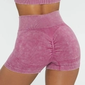 High waist seamless scrunch butt yoga shorts in pink purple acid wash finish - S / Bottoms / Wine Red