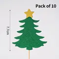 Pack of 10 green glitter Christmas tree cake toppers with gold star and 7.7cm height - 10Pcs Gold Star Christmas Tree
