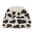 Chic leopard print knitted beanie in cream with fuzzy mohair texture and cuffed design - M (56-58cm) / Khaki