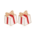 Vue détaillée des boucles d'oreilles boîte cadeau en émail rouge et blanc doré à l'or - #34 Boîte Cadeau/Émail Blanc Rouge Or