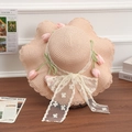 Pink straw sun hat with lace bow and tulip pendant for beach vacation UV protection - Three Flower Decoration - Pink