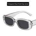 Retro rectangular sunglasses with transparent grey frame and dark grey lenses - Translucent Grey Frame Grey Lens