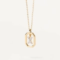 Gold plated octagon necklace with micro-paved zircon letter X pendant on fine chain - Letter X