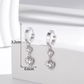 Silver stainless steel hoop earrings with double heart zirconia pendants and size measurements - Silver White Rhinestone Double Heart Hoop Style (ER-439)