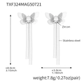 Silver butterfly zircon tassel earrings in stainless steel with 8.0cm drop length - Steel Butterfly Zircon Tassel Earrings