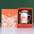 Pink marble ceramic mug gift set with flamingo motif and elegant matching gift bag - Flamingo Tall Pink Mug Set