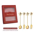 Golden stainless steel spoon and fork set with star pendants in a red festive gift box - 4PCS Red Box 304 Star Spoons & Forks / Silver