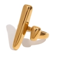 Minimalistische open ring van 18K verguld roestvrij staal met een uniek geometrisch T-ontwerp - Unieke Ronde Staaf Stijl Goud Maat 7
