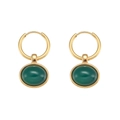 Vintage Ohrringe mit 18K Goldbeschichtung und ovalen dunkelgrünen Steinanhängern - Ovale Achat-Ohrringe - Grüner Achat