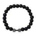 Bracelet pour hommes en perles noires mates avec breloque haltère grise et gravure LIFT LIVE - Bracelet en perles d'haltères noires (3025)