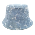 Vintage hellblauer Denim Anglerhut mit weißem, abgenutztem Jacquard-Muster für Damen - M(56-58cm) / Hellblau