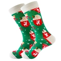 Dark green Christmas mid-calf socks featuring reindeer mugs and gingerbread man patterns - Size 38-45 / Christmas Tea Cup