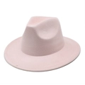 Detail view of pink wide brim fedora hat with clean stitched edges and felt texture - M (56-59cm) / Pink Suede