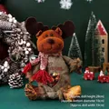 Reindeer plush Christmas gift bag with checkered scarf and transparent heart window - Linen Zipper Apple Bag - 3D Reindeer