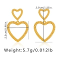 Detailed size chart for geometric hollow heart drop earrings in 18K gold-plated brass - Granular Textured Double Hollow Heart Dangle