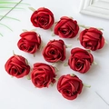 Set of nine artificial red silk rose flower heads for DIY crafts and decorations - Red
