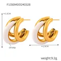 Minimalist double layered gold-plated C-shaped earrings with white oil drip finish - Enamel Filling / White