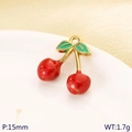 Red cherry fruit charm with green leaves in gold-plated metal and enamel finish - Cherry Style B (KLJ10178-ZLA)