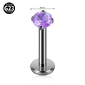 G23 titanium flat back labret stud with 3mm round purple zircon prong setting - 1.2x8mm / Silver Base With 3mm Purple Zirconia
