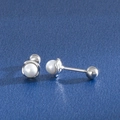 Minimalist S925 silver stud earrings with round white pearls and screw-back ball - Style 2 / Silver