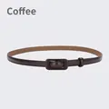Women's slim coffee brown genuine leather belt with a matching wrapped square buckle - 105cm / Coffee