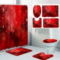 Christmas themed waterproof red shower curtain set with bath mats and golden snowflake patterns - Red City Snowflake-120*180CM