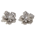 Elegant silver irregular layered leaf stud earrings in polished stainless steel finish - Silver